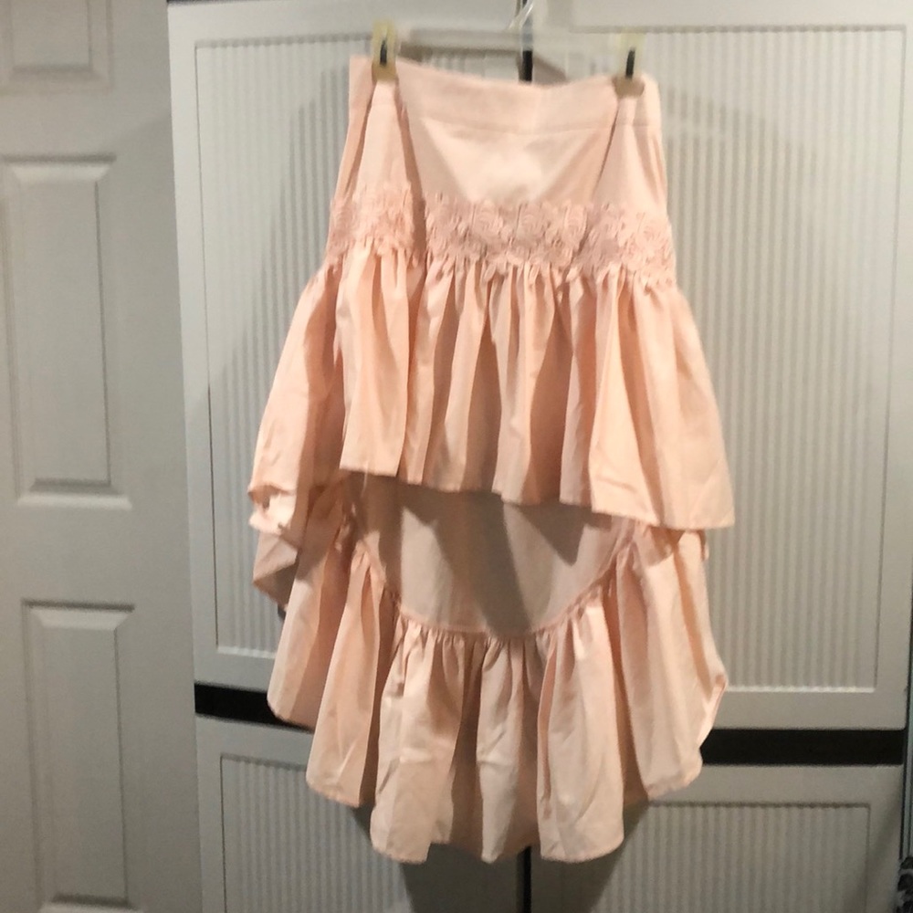 Pink High low skirt with rose embroidery